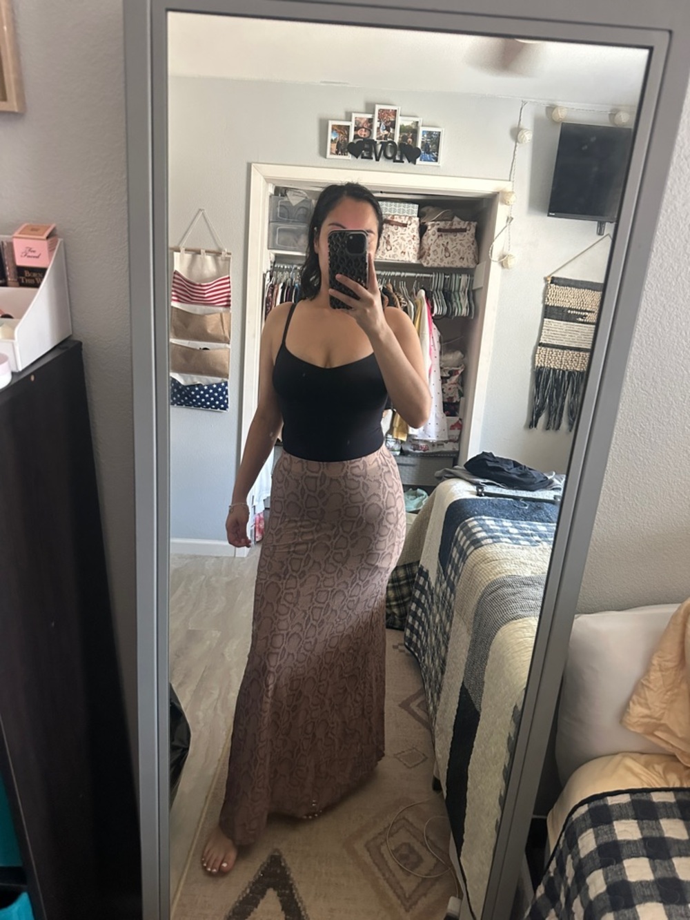 Women's Taupe Snake-Print Maxi Skirt